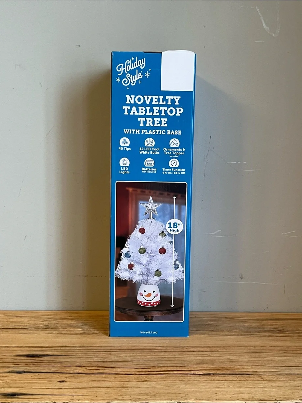 NIB 18” Novelty Tabletop White Christmas Tree On Ornament Base With Star Topper
